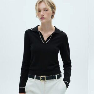 Mango knitted black/ivory polo-neck sweater, size M